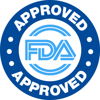 Blue circular FDA Approved logo